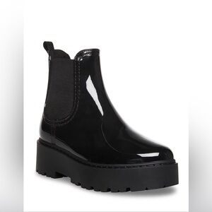 Steve Madden Black Patent Chelsea Rain Boots